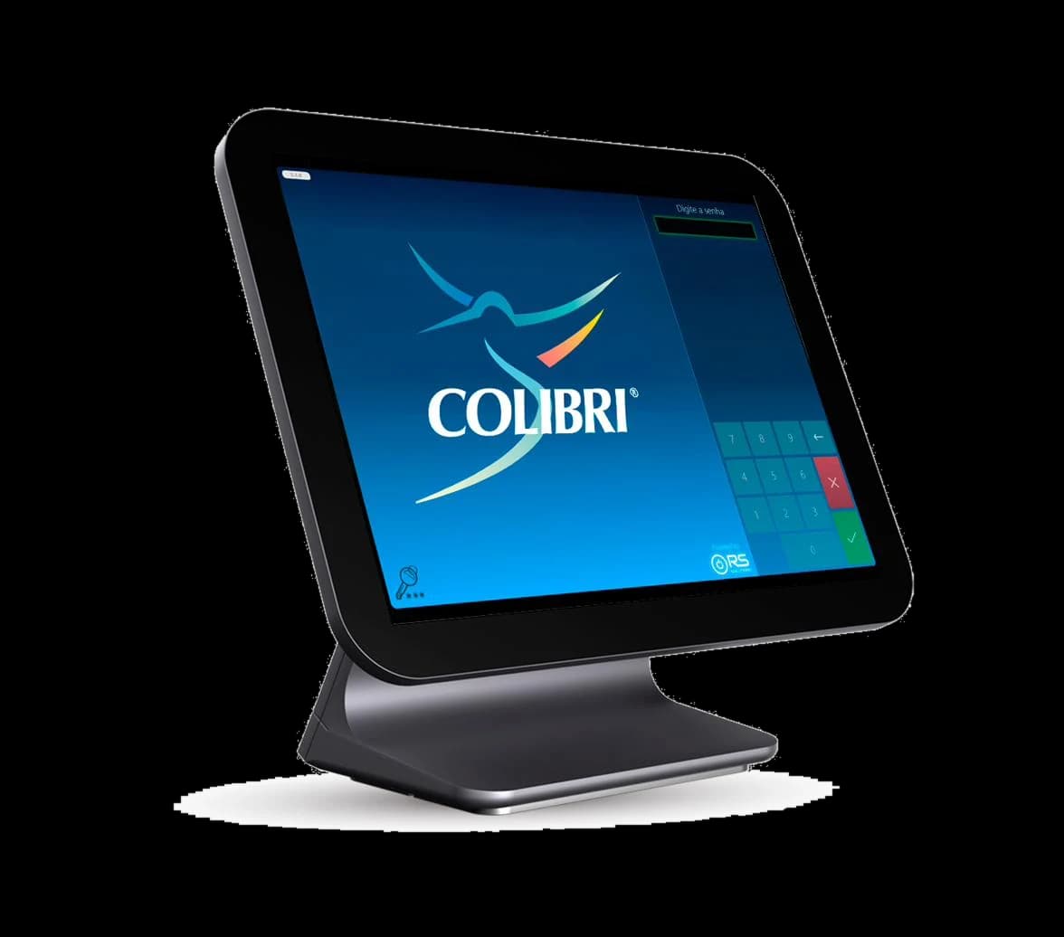 Colibri POS: monitor de frente de caixa com a tela de login do sistema Colibri